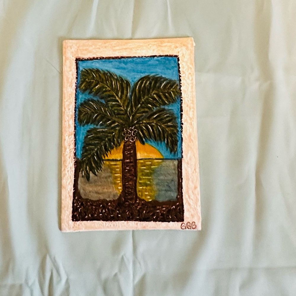 Handpainted Palm Tree Sunset Wall Art - Tropical Colors 5x7
